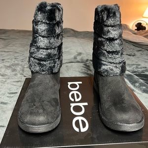 Women’s boots NWT by BEBE Laurely black Sudette faux fur lined size 8.5 M